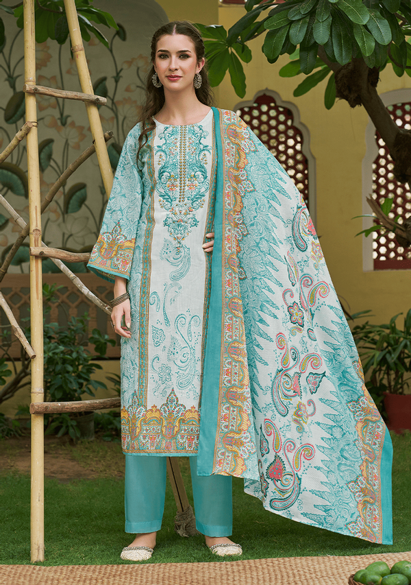 Venisha Vol 2 – Aqua Bloom Embroidered Suit