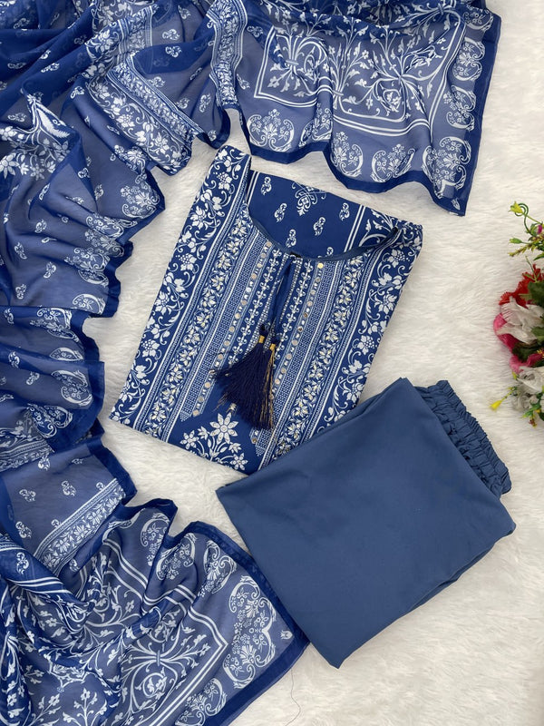 Liha Fashion - Royal Indigo Mirror Muslin Suit Set