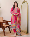 Liha Fashion - Fuchsia Heritage Muslin Cotton Mirror Work A-Line Suit Set
