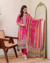 Liha Fashion - Fuchsia Heritage Muslin Cotton Mirror Work A-Line Suit Set