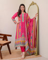 Liha Fashion - Fuchsia Heritage Muslin Cotton Mirror Work A-Line Suit Set