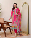 Liha Fashion - Fuchsia Heritage Muslin Cotton Mirror Work A-Line Suit Set