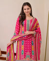 Liha Fashion - Fuchsia Heritage Muslin Cotton Mirror Work A-Line Suit Set