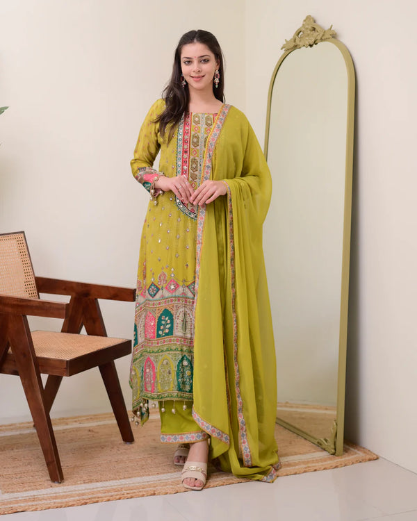 Liha Fashion - Green Muse Mirror Handwork Suit