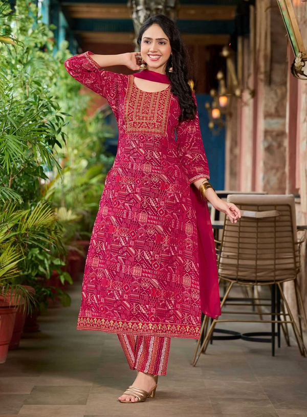 Seerat Vol 2 β Magenta Red Ethnic Motif Embroidered Kurti Set