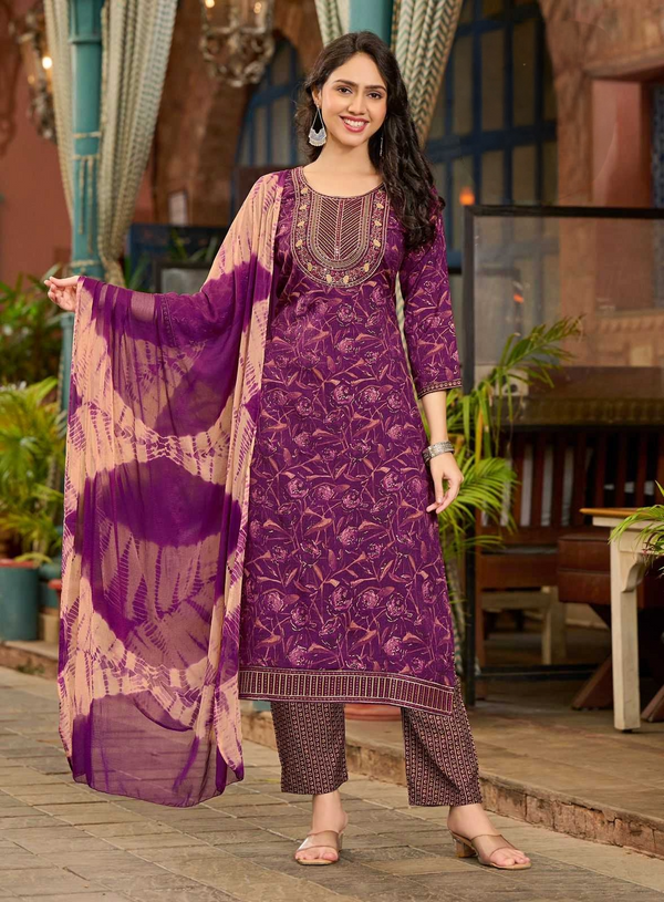 Seerat Vol 2 β Royal Purple Floral Tie-Dye Dupatta Kurti Set