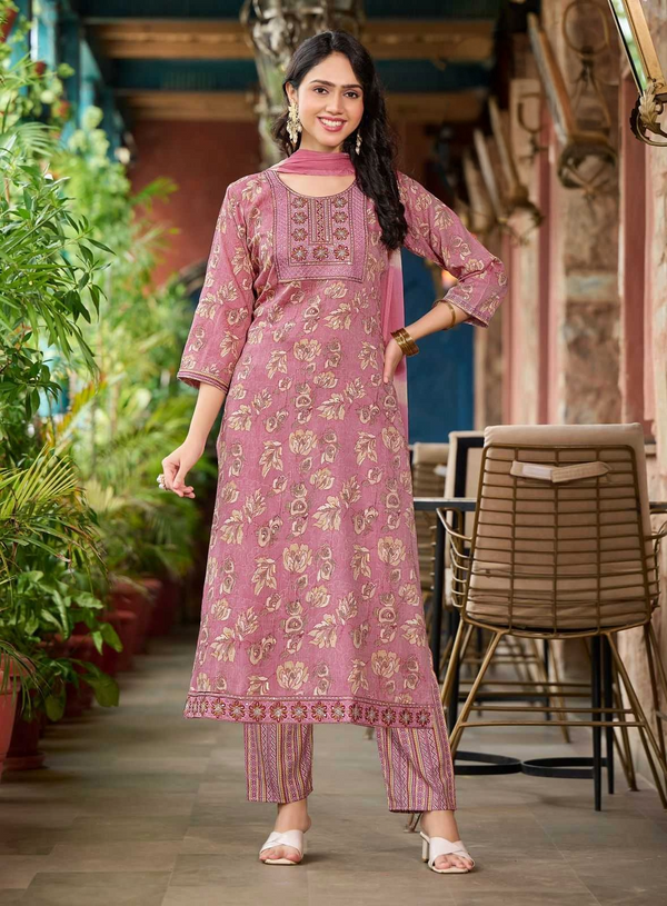 Seerat Vol 2 β Dusty Rose Blossom Foil Print Kurti Set