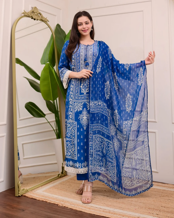 Liha Fashion - Royal Indigo Mirror Muslin Suit Set