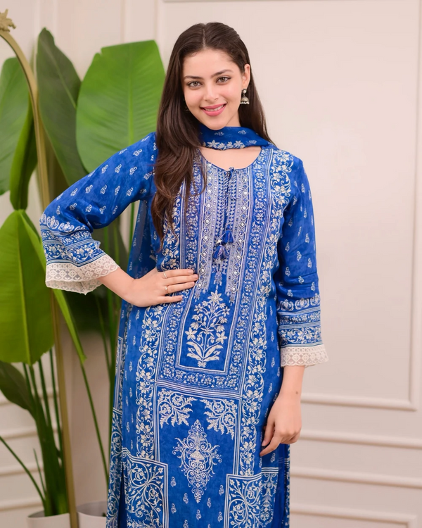 Liha Fashion - Royal Indigo Mirror Muslin Suit Set