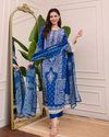 Liha Fashion - Royal Indigo Mirror Muslin Suit Set