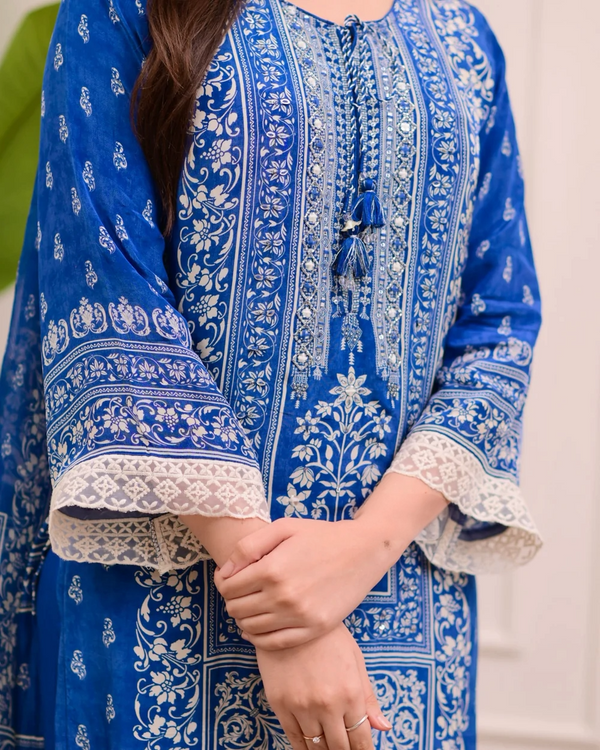 Liha Fashion - Royal Indigo Mirror Muslin Suit Set