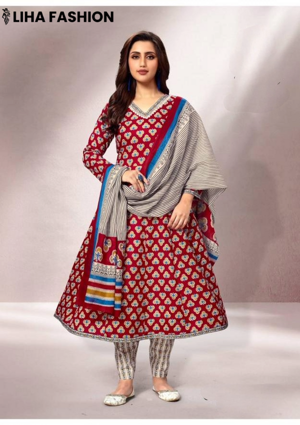 Gulabi Jaipur – Crimson Peacock Vibe | Cotton Anarkali Suit Set