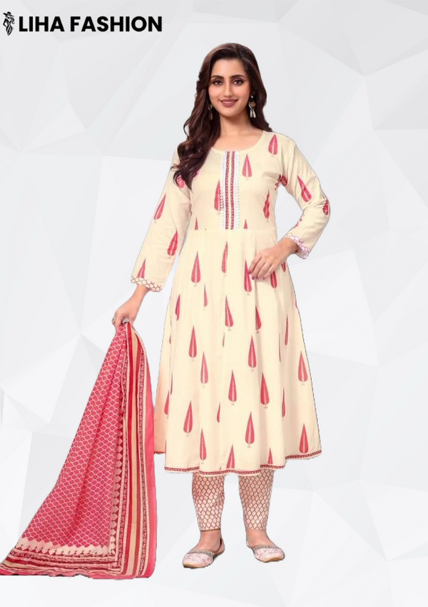 Gulabi Jaipur – Ivory Raindrop Chic | Cotton Anarkali Suit Set