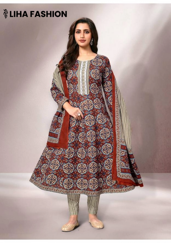 Gulabi Jaipur – Rust Maroon Medallion | Cotton Anarkali Suit Set