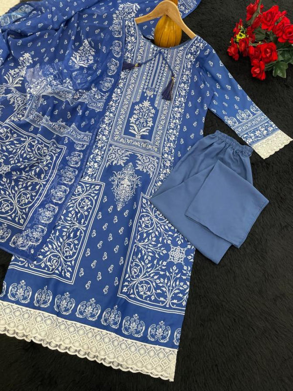 Liha Fashion - Royal Indigo Mirror Muslin Suit Set