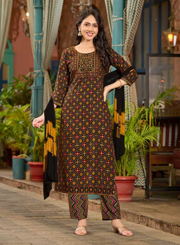 Seerat Vol 2 – Black Maroon Geometric Mirror Work Kurti Set