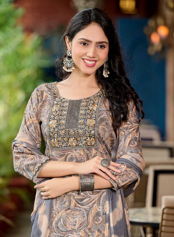 Seerat Vol 2 – Smoky Grey Paisley Embroidered Kurti Set