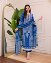 Liha Fashion - Royal Indigo Mirror Muslin Suit Set